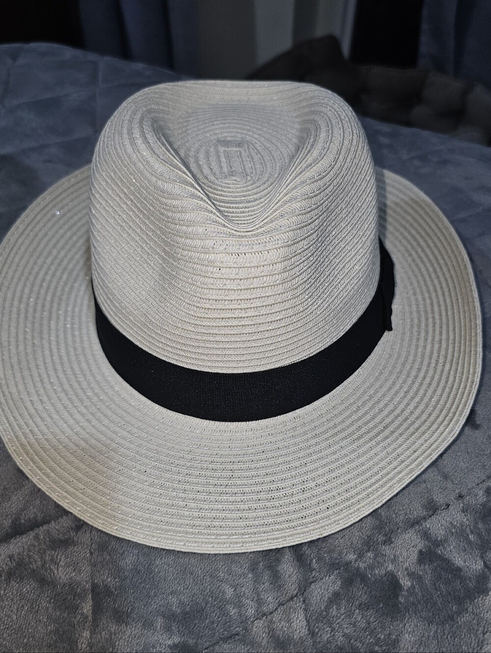 Sun 'N' Sand Straw Fedora Hat Packable UPF 50+ Off-White Black Ribbon Bow